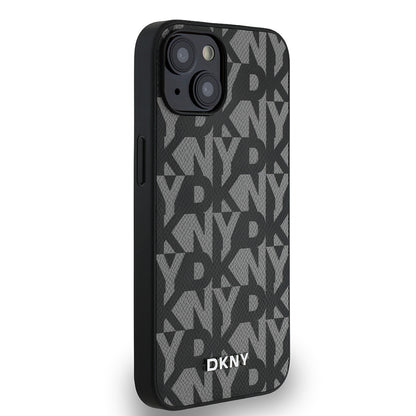 iPhone 15 Kılıf DKNY Orijinal Lisanslı M-safe Şarj Özellikli 3D Yazılı Grid Pattern Kılıf