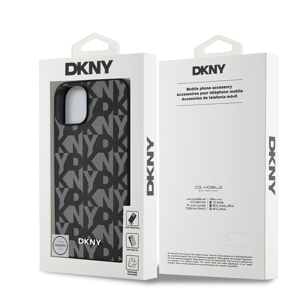 iPhone 15 Kılıf DKNY Orijinal Lisanslı M-safe Şarj Özellikli 3D Yazılı Grid Pattern Kılıf