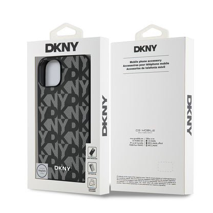 iPhone 15 Kılıf DKNY Orijinal Lisanslı M-safe Şarj Özellikli 3D Yazılı Grid Pattern Kılıf