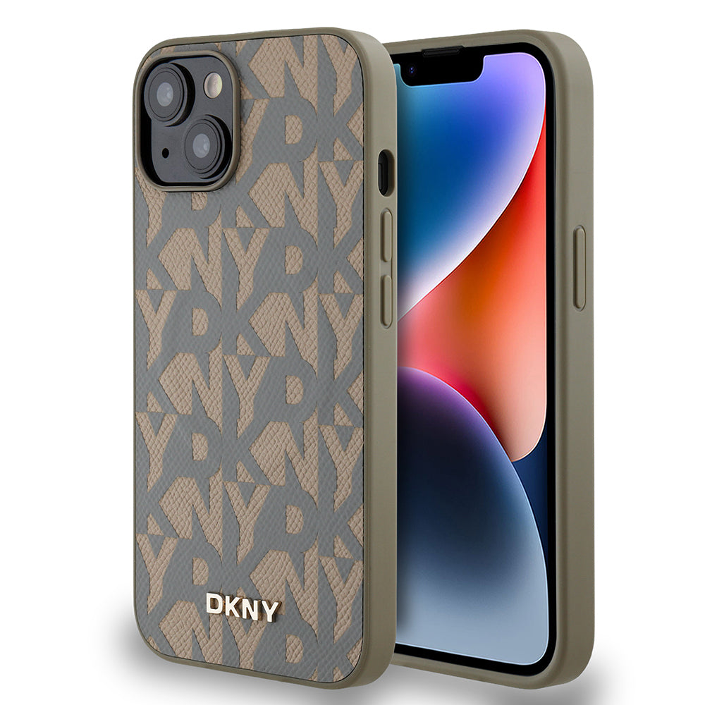 iPhone 15 Kılıf DKNY Orijinal Lisanslı M-safe Şarj Özellikli 3D Yazılı Grid Pattern Kılıf
