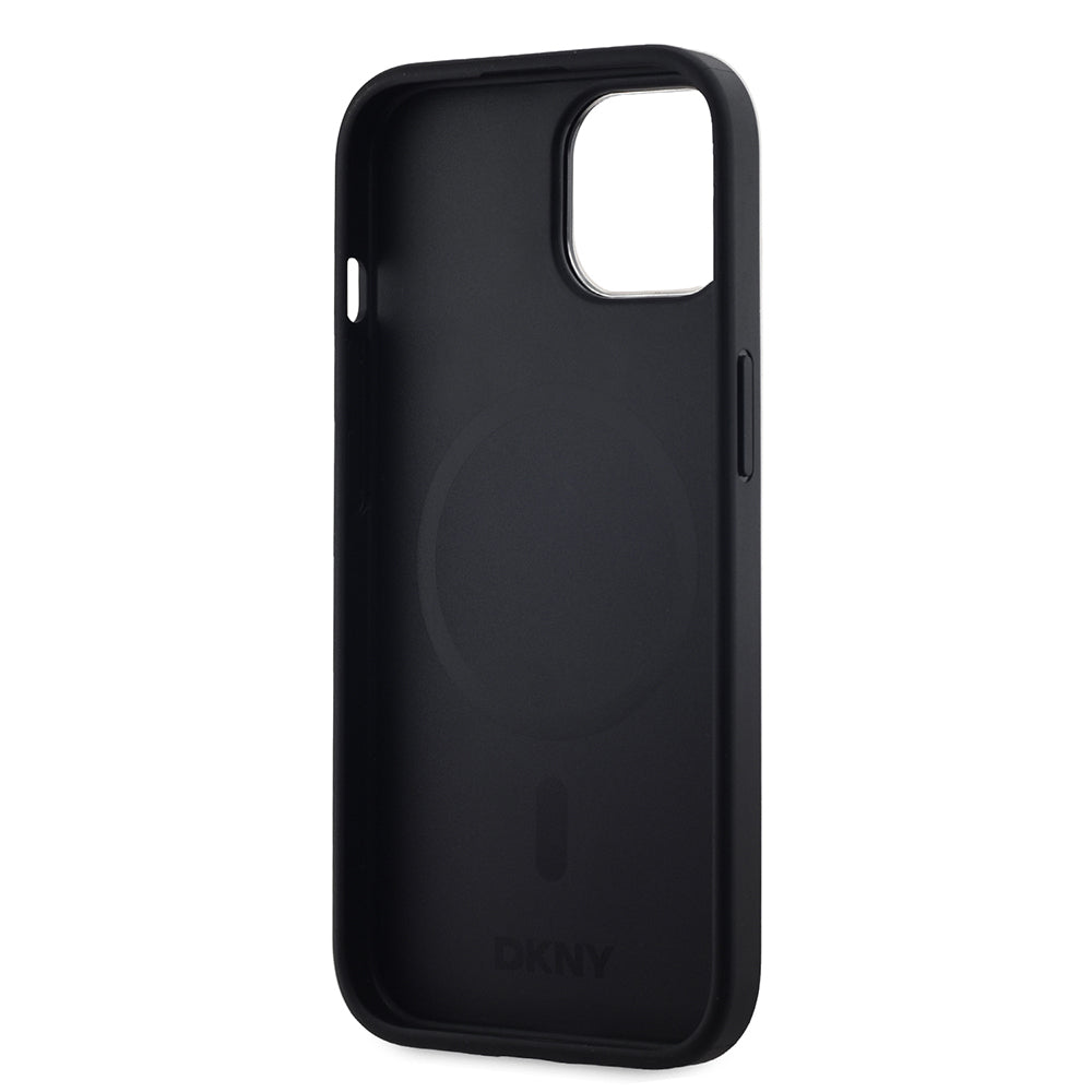 iPhone 15 Kılıf DKNY Orjinal Lisanslı M-safe Şarj Özellikli 3D Yazılı Grid Pattern Kılıf