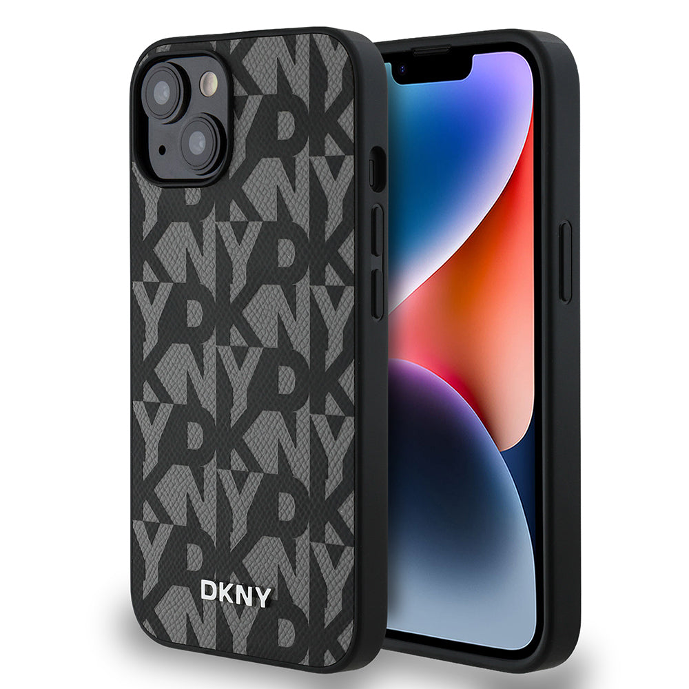 iPhone 15 Kılıf DKNY Orjinal Lisanslı M-safe Şarj Özellikli 3D Yazılı Grid Pattern Kılıf