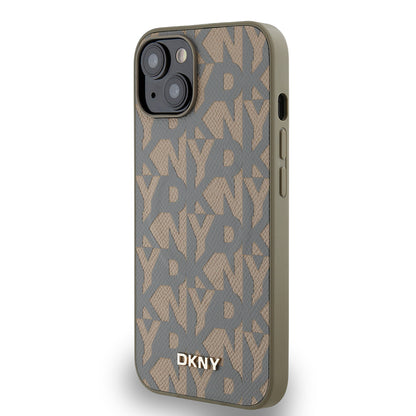 iPhone 15 Kılıf DKNY Orjinal Lisanslı M-safe Şarj Özellikli 3D Yazılı Grid Pattern Kılıf