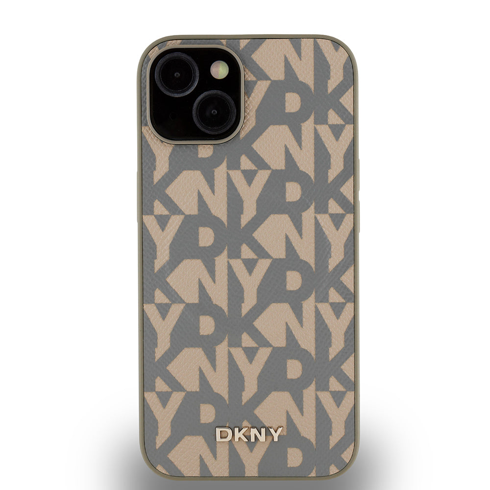 iPhone 15 Kılıf DKNY Orjinal Lisanslı M-safe Şarj Özellikli 3D Yazılı Grid Pattern Kılıf