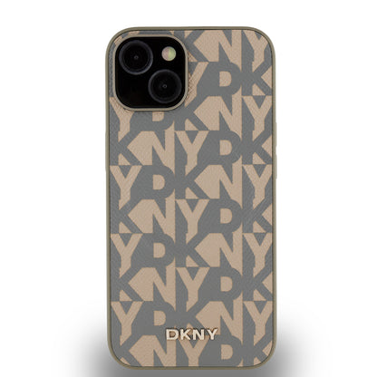 iPhone 15 Kılıf DKNY Orjinal Lisanslı M-safe Şarj Özellikli 3D Yazılı Grid Pattern Kılıf