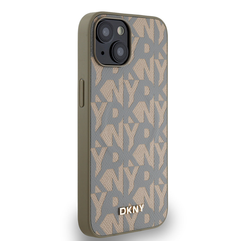 iPhone 15 Kılıf DKNY Orjinal Lisanslı M-safe Şarj Özellikli 3D Yazılı Grid Pattern Kılıf