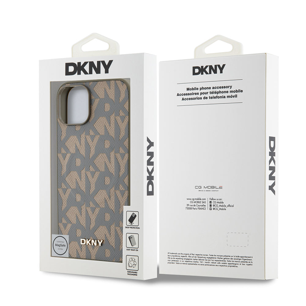 iPhone 15 Kılıf DKNY Orjinal Lisanslı M-safe Şarj Özellikli 3D Yazılı Grid Pattern Kılıf