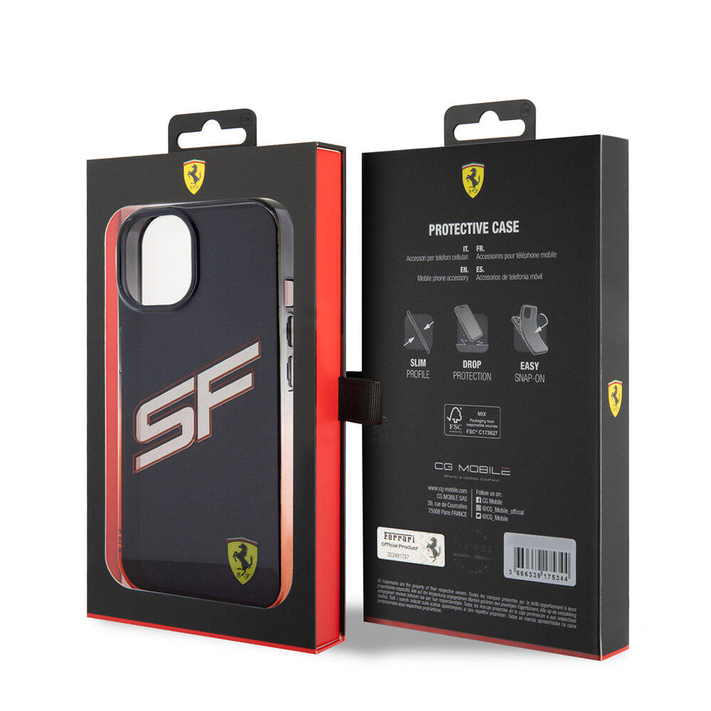 iPhone 15 Kılıf Ferrari Orijinal Lisanslı Transparan SF Yazılı Kenarları Renk Geçişli Kılıf