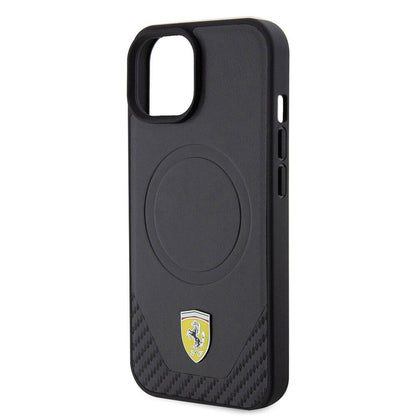 iPhone 15 Kılıf Ferrari orijinal Lisanslı M-safe Şarj Özellikli Metal Logolu PU Karbon Kılıf