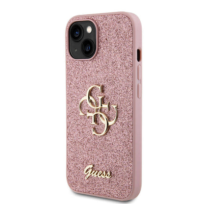 iPhone 15 Kılıf Guess Orijinal Lisanslı 4G Büyük Metal Logolu Glitter Kılıf