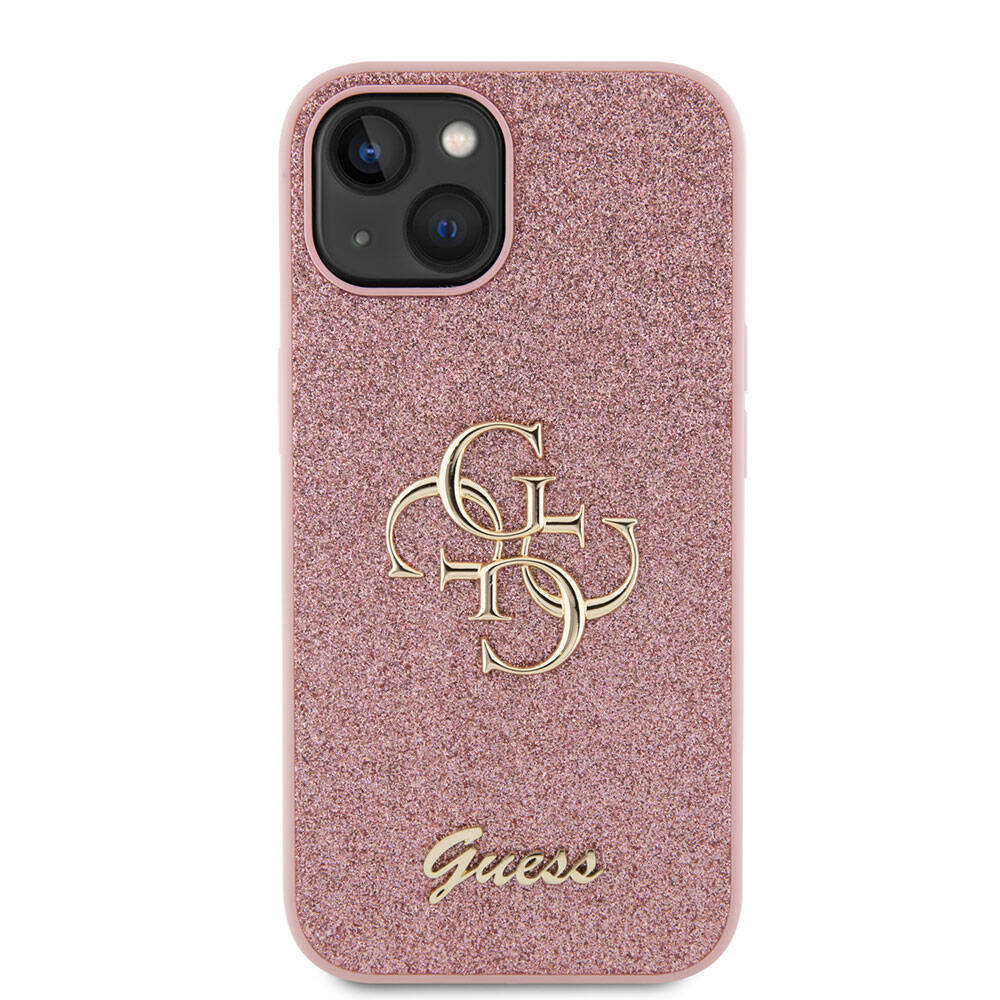 iPhone 15 Kılıf Guess Orijinal Lisanslı 4G Büyük Metal Logolu Glitter Kılıf