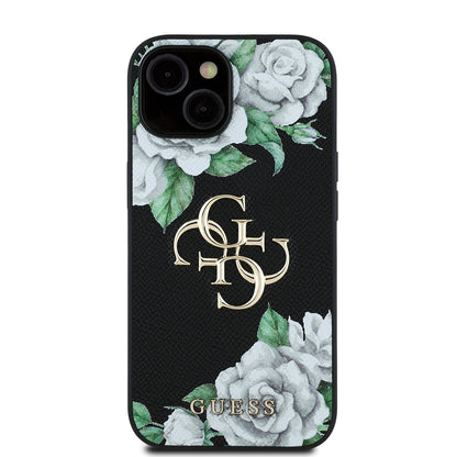 iPhone 15 Kılıf Guess Orijinal Lisanslı Gül Baskılı Büyük Metal Logo Dizaynlı Kılıf