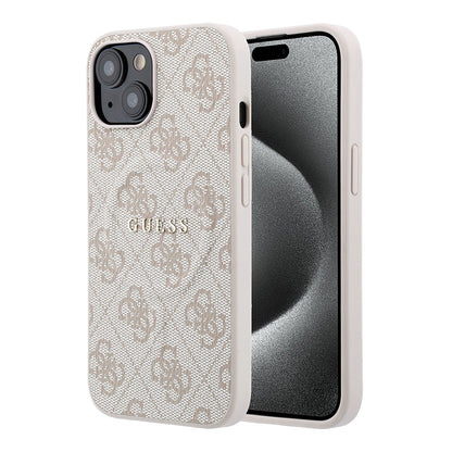 iPhone 15 Kılıf Guess Orijinal Lisanslı M-safe Kabartmalı 4G Desenli Yazı Logolu Kılıf