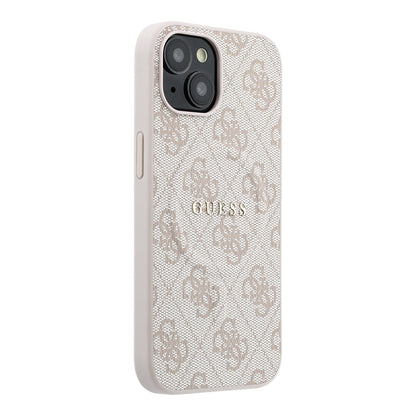 iPhone 15 Kılıf Guess Orijinal Lisanslı M-safe Kabartmalı 4G Desenli Yazı Logolu Kılıf