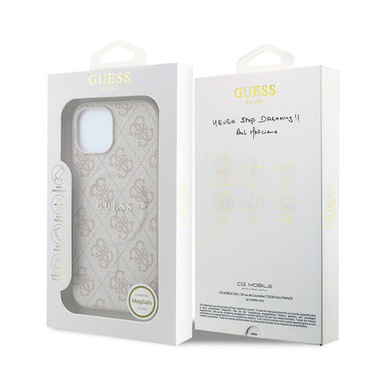 iPhone 15 Kılıf Guess Orijinal Lisanslı M-safe Kabartmalı 4G Desenli Yazı Logolu Kılıf
