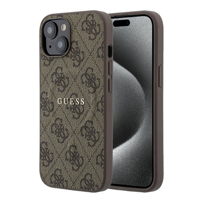 iPhone 15 Kılıf Guess Orijinal Lisanslı M-safe Kabartmalı 4G Desenli Yazı Logolu Kılıf