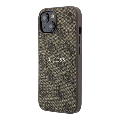 iPhone 15 Kılıf Guess Orijinal Lisanslı M-safe Kabartmalı 4G Desenli Yazı Logolu Kılıf
