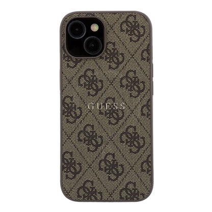 iPhone 15 Kılıf Guess Orijinal Lisanslı M-safe Kabartmalı 4G Desenli Yazı Logolu Kılıf