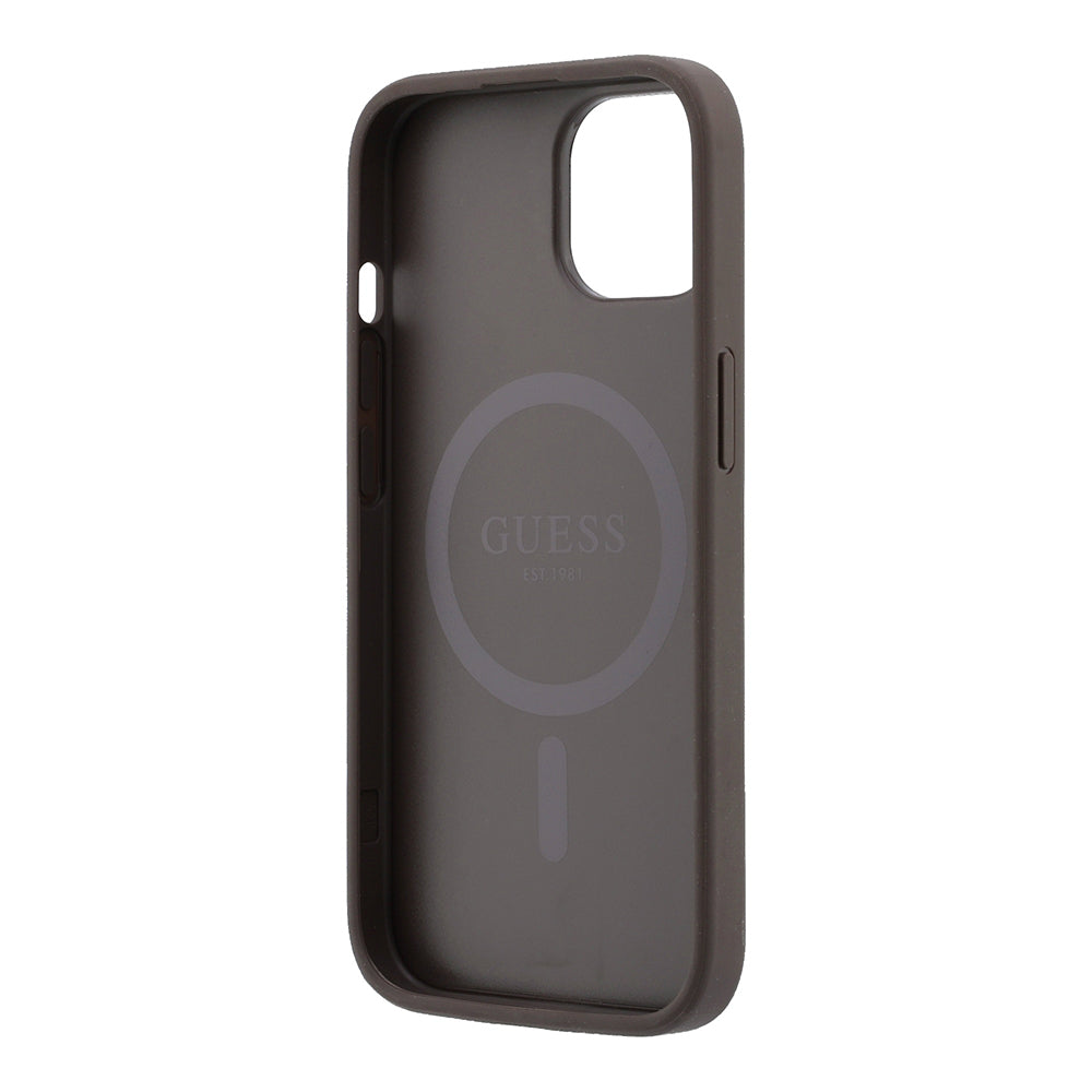 iPhone 15 Kılıf Guess Orijinal Lisanslı M-safe Kabartmalı 4G Desenli Yazı Logolu Kılıf