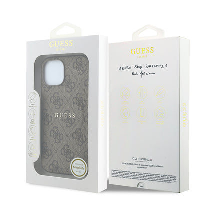 iPhone 15 Kılıf Guess Orijinal Lisanslı M-safe Kabartmalı 4G Desenli Yazı Logolu Kılıf