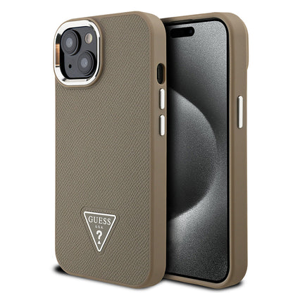 iPhone 15 Kılıf Guess Orijinal Lisanslı M-safe Şarj Özellikli Grained Triangle Kılıf