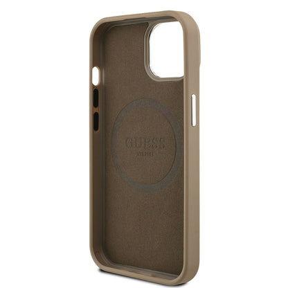 iPhone 15 Kılıf Guess Orijinal Lisanslı M-safe Şarj Özellikli Grained Triangle Kılıf