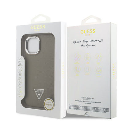 iPhone 15 Kılıf Guess Orijinal Lisanslı M-safe Şarj Özellikli Grained Triangle Kılıf