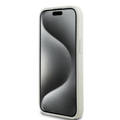 iPhone 15 Kılıf Guess Orijinal Lisanslı M-safe Şarj Özellikli Sıcak Baskılı Üçgen Logolu PU Deri Peony Kılıf