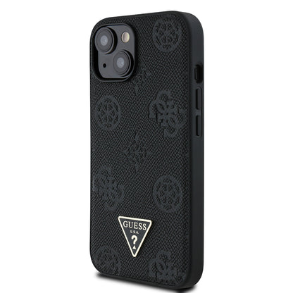 iPhone 15 Kılıf Guess Orijinal Lisanslı M-safe Şarj Özellikli Sıcak Baskılı Üçgen Logolu PU Deri Peony Kılıf