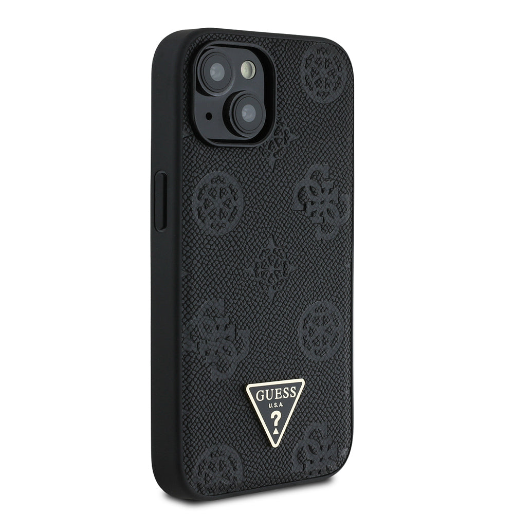 iPhone 15 Kılıf Guess Orijinal Lisanslı M-safe Şarj Özellikli Sıcak Baskılı Üçgen Logolu PU Deri Peony Kılıf