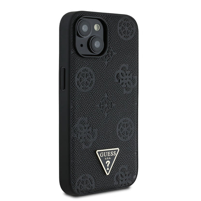 iPhone 15 Kılıf Guess Orijinal Lisanslı M-safe Şarj Özellikli Sıcak Baskılı Üçgen Logolu PU Deri Peony Kılıf