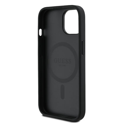 iPhone 15 Kılıf Guess Orijinal Lisanslı M-safe Şarj Özellikli Sıcak Baskılı Üçgen Logolu PU Deri Peony Kılıf