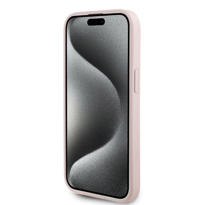 iPhone 15 Kılıf Guess Orijinal Lisanslı M-safe Şarj Özellikli Taneli Çiçek Tasarımlı Metal Yazı Logolu Kılıf