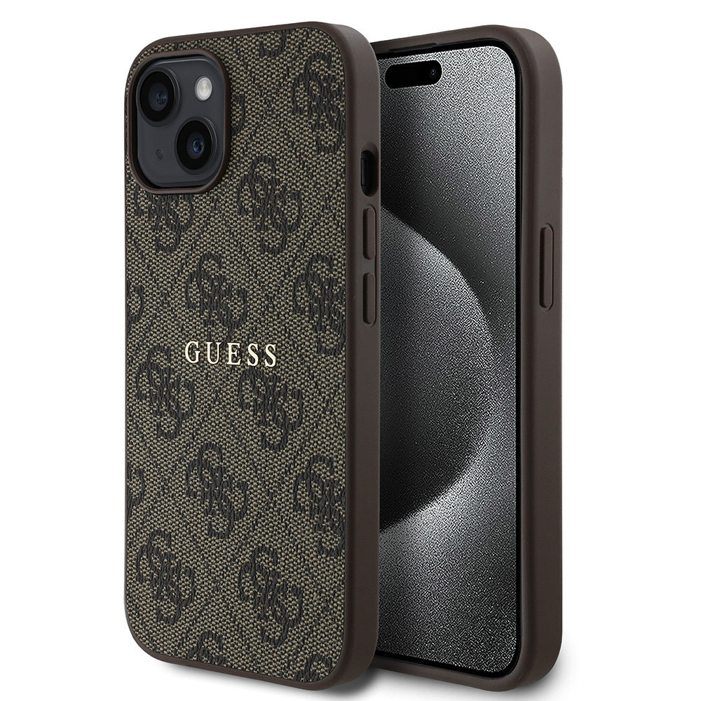 iPhone 15 Kılıf Guess Orijinal Lisanslı M-safe Şarj Özellikli 4G Desen Yazı Logolu Kılıf