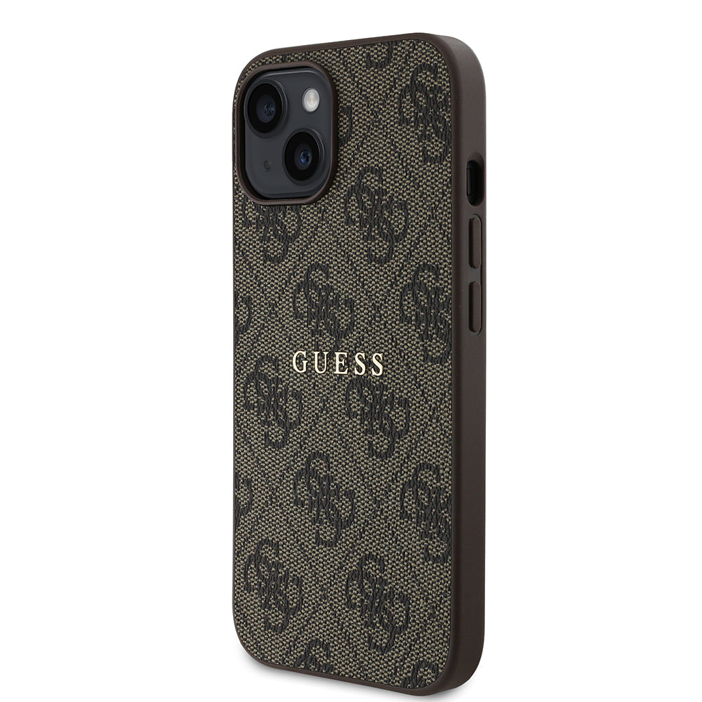iPhone 15 Kılıf Guess Orijinal Lisanslı M-safe Şarj Özellikli 4G Desen Yazı Logolu Kılıf