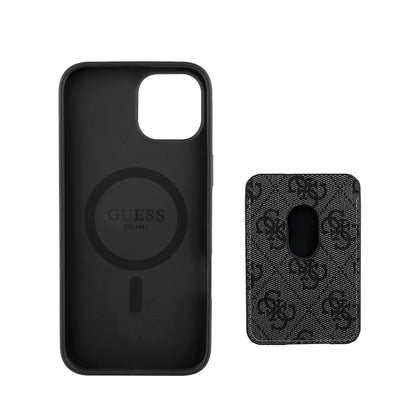 iPhone 15 Kılıf Guess Orijinal Lisanslı M-safe Şarj Özellikli 4G Desenli Çizgili Kartlıklı Kılıf