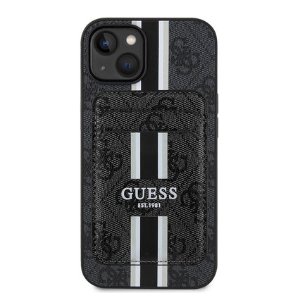 iPhone 15 Kılıf Guess Orijinal Lisanslı M-safe Şarj Özellikli 4G Desenli Çizgili Kartlıklı Kılıf