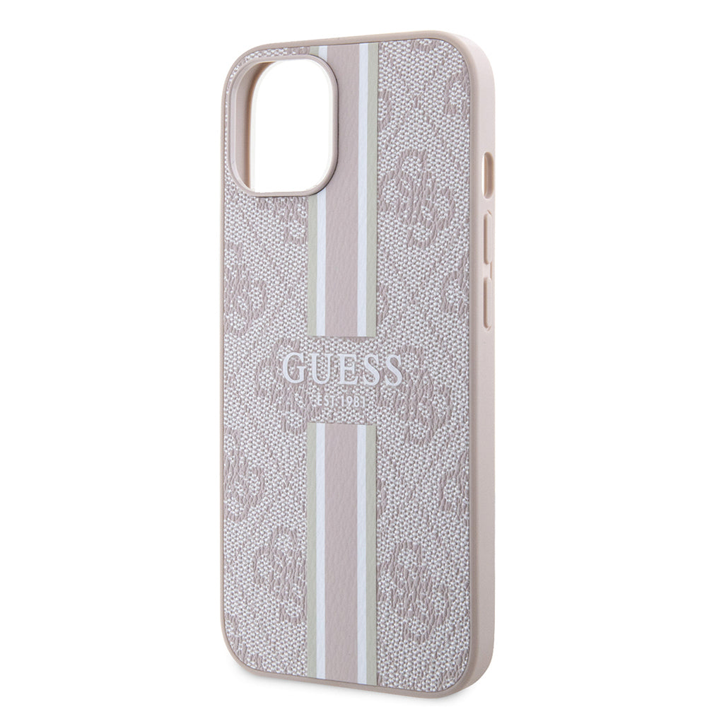iPhone 15 Kılıf Guess Orijinal Lisanslı M-safe Şarj Özellikli 4G Şerit Tasarımlı Printed Kılıf