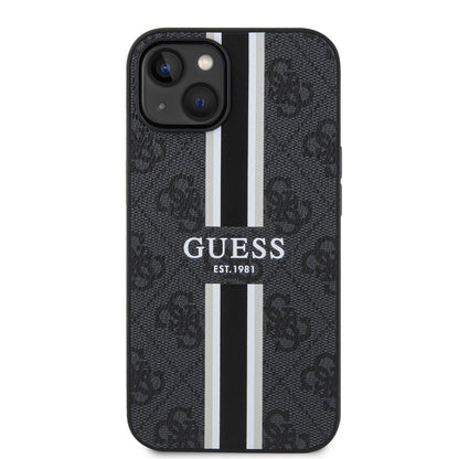 iPhone 15 Kılıf Guess Orijinal Lisanslı M-safe Şarj Özellikli 4G Şerit Tasarımlı Printed Kılıf