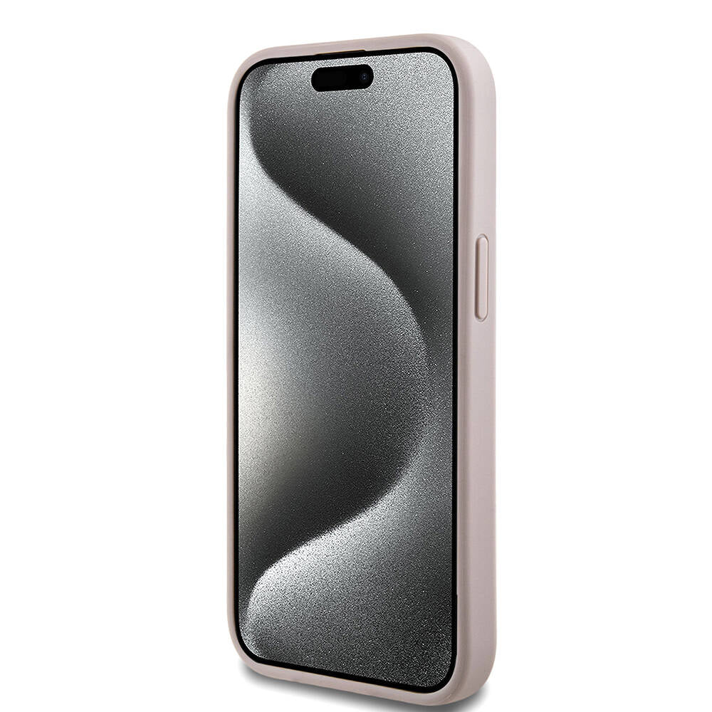 iPhone 15 Kılıf Guess Orijinal Lisanslı M-safe Şarj Özellikli PU Halkalı 4G Desenli Yazı Logolu Kılıf