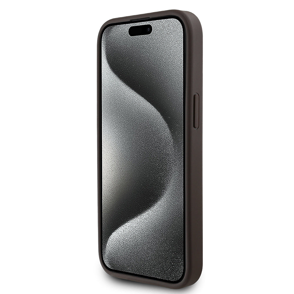 iPhone 15 Kılıf Guess Orijinal Lisanslı M-safe Şarj Özellikli PU Üçgen Logo 4G Desenli Kılıf