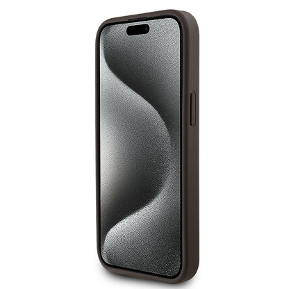 iPhone 15 Kılıf Guess Orijinal Lisanslı M-safe Şarj Özellikli PU Üçgen Logo 4G Desenli Kılıf