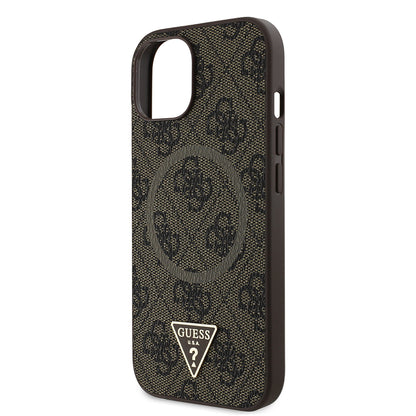 iPhone 15 Kılıf Guess Orijinal Lisanslı M-safe Şarj Özellikli PU Üçgen Logo 4G Desenli Kılıf