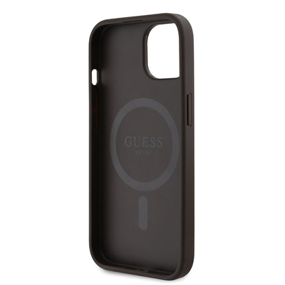 iPhone 15 Kılıf Guess Orijinal Lisanslı M-safe Şarj Özellikli PU Üçgen Logo 4G Desenli Kılıf