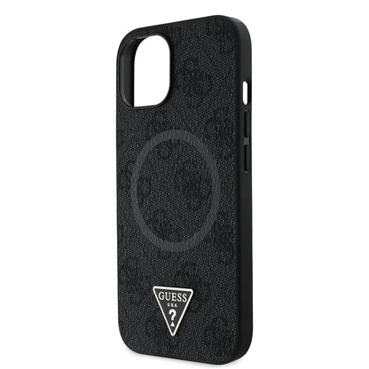 iPhone 15 Kılıf Guess Orijinal Lisanslı M-safe Şarj Özellikli PU Üçgen Logo 4G Desenli Kılıf