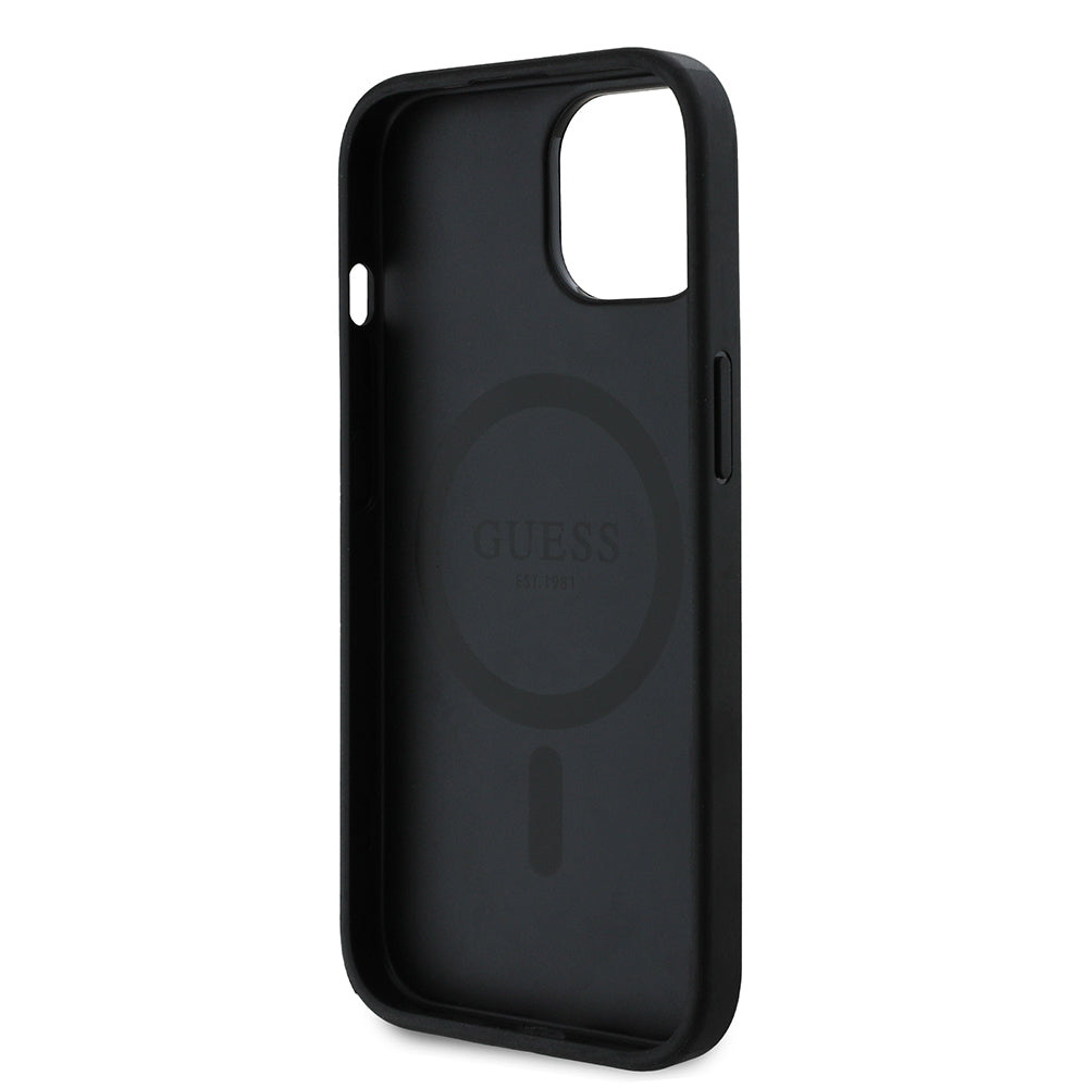 iPhone 15 Kılıf Guess Orijinal Lisanslı M-safe Şarj Özellikli PU Üçgen Logo 4G Desenli Kılıf