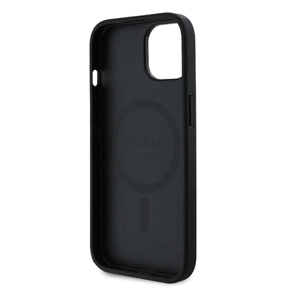 iPhone 15 Kılıf Guess Orijinal Lisanslı M-safe Şarj Özellikli PU Üçgen Logo 4G Desenli Kılıf