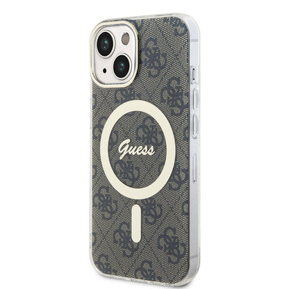 iPhone 15 Kılıf Guess Orijinal Lisanslı M-safe Şarj Özellikli Yazı Logolu 4G Desenli Kılıf