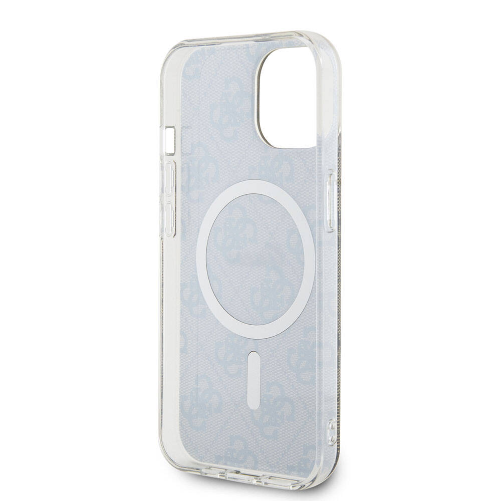 iPhone 15 Kılıf Guess Orijinal Lisanslı M-safe Şarj Özellikli Yazı Logolu 4G Desenli Kılıf