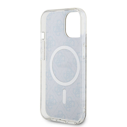 iPhone 15 Kılıf Guess Orijinal Lisanslı M-safe Şarj Özellikli Yazı Logolu 4G Desenli Kılıf